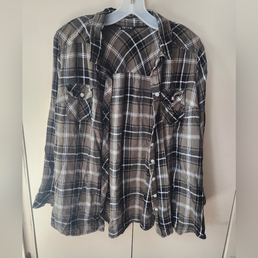 Torrid Olive Plaid Shirt